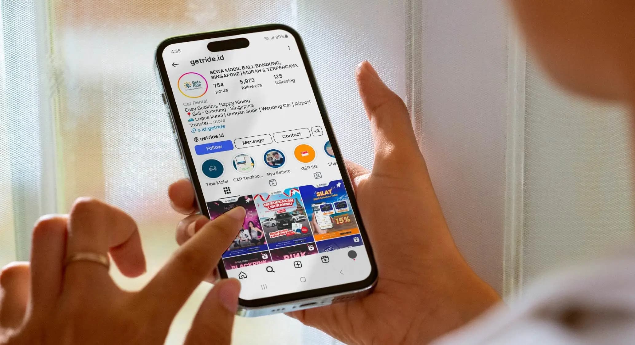 Follow Instagram account on phone screen